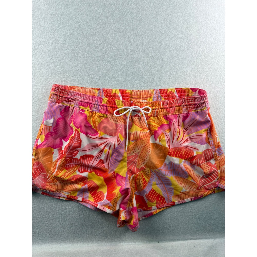 Hurley Womens XL Tropical Leaf Board Shorts Pink Orange Purple Elastic Waist
